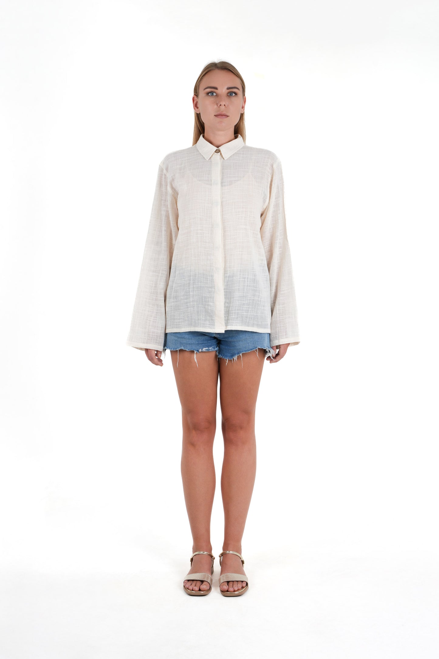 Beige Button-Down Summer Shirt