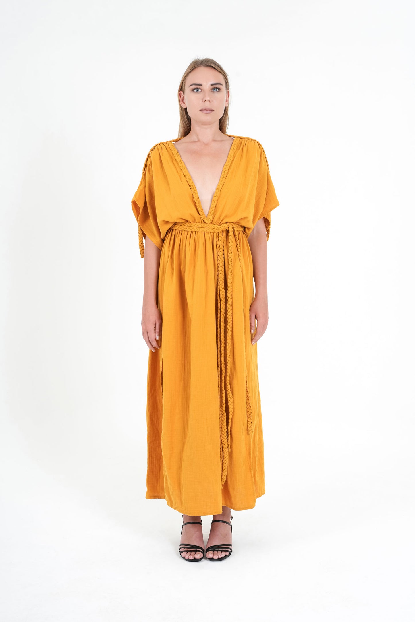 Eclectic Wide Sleeve Dress - Mustard Yellow