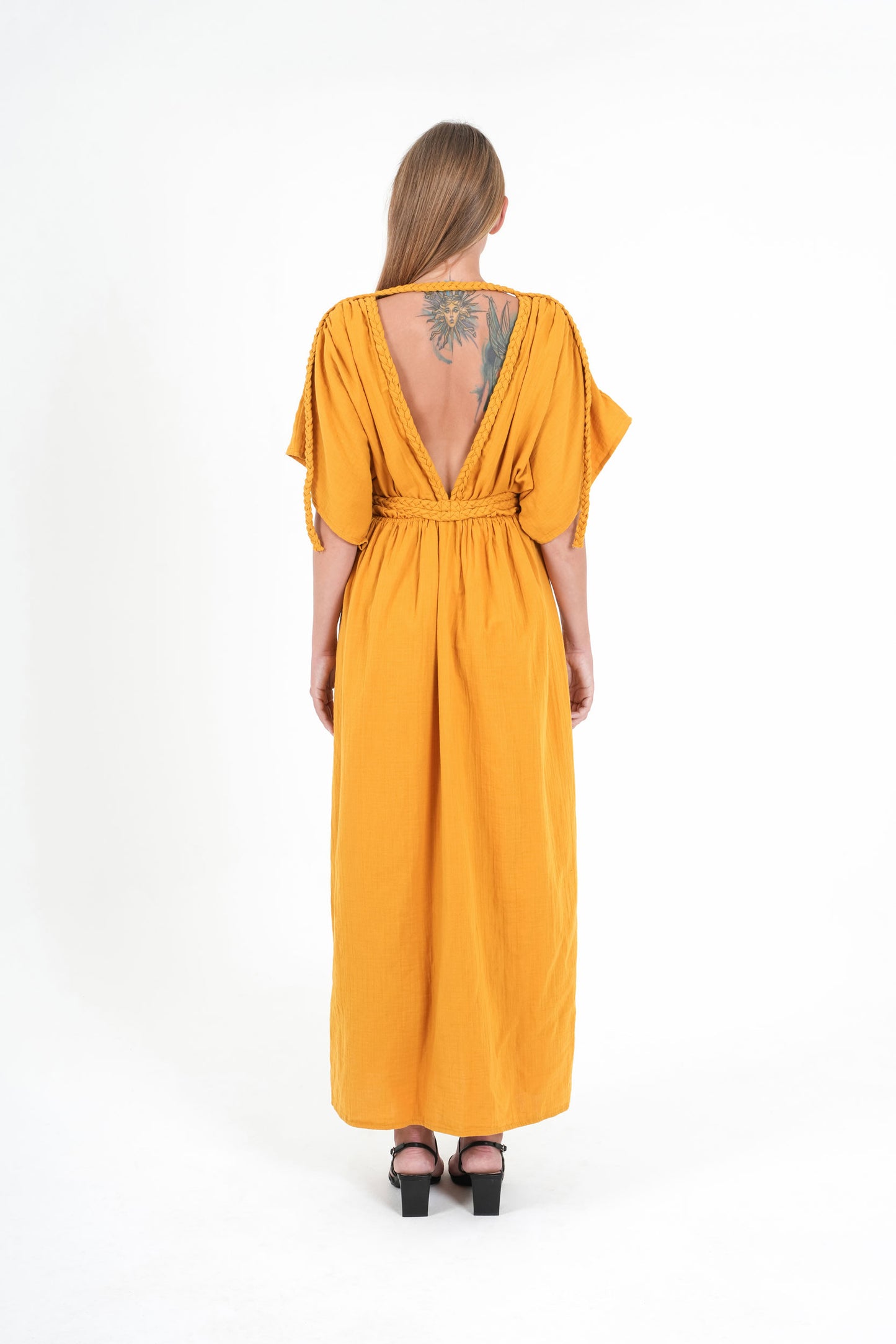 Eclectic Wide Sleeve Dress - Mustard Yellow