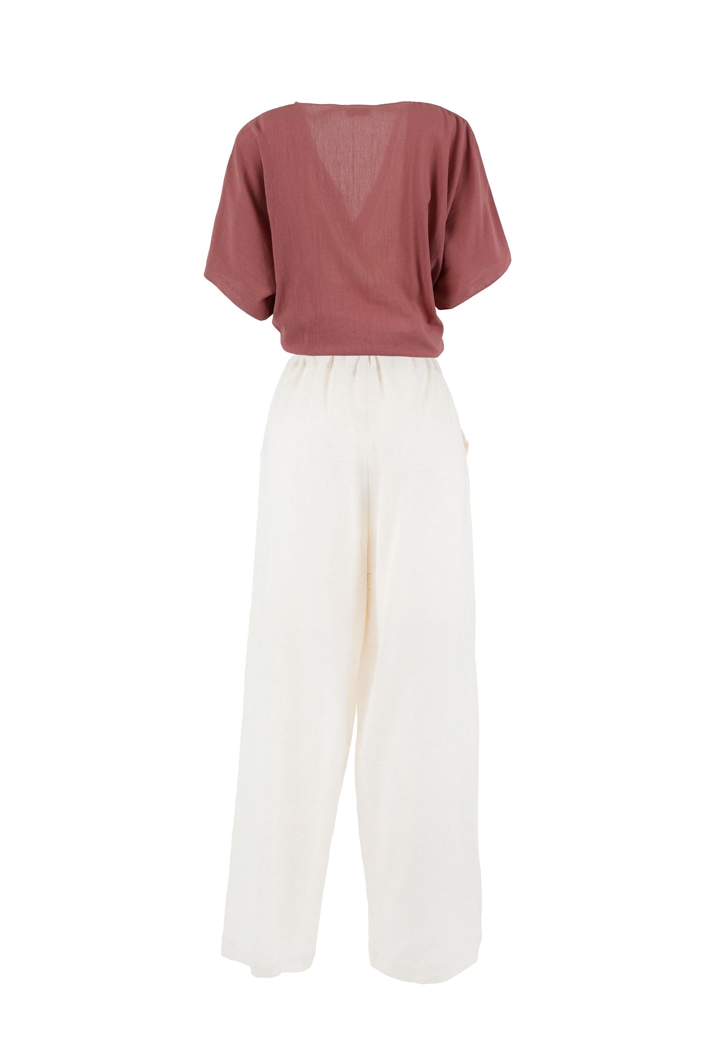 Beige Linen Blend Wide-Leg Pants