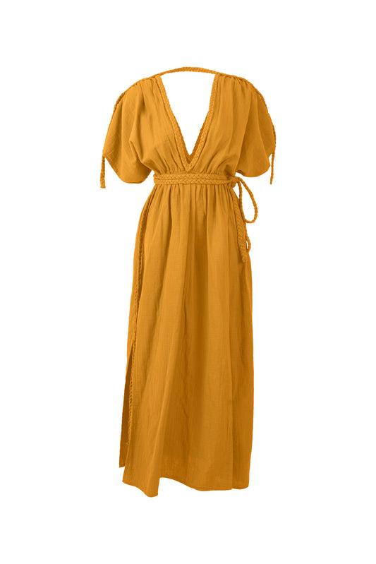 Eclectic Wide Sleeve Dress - Mustard Yellow