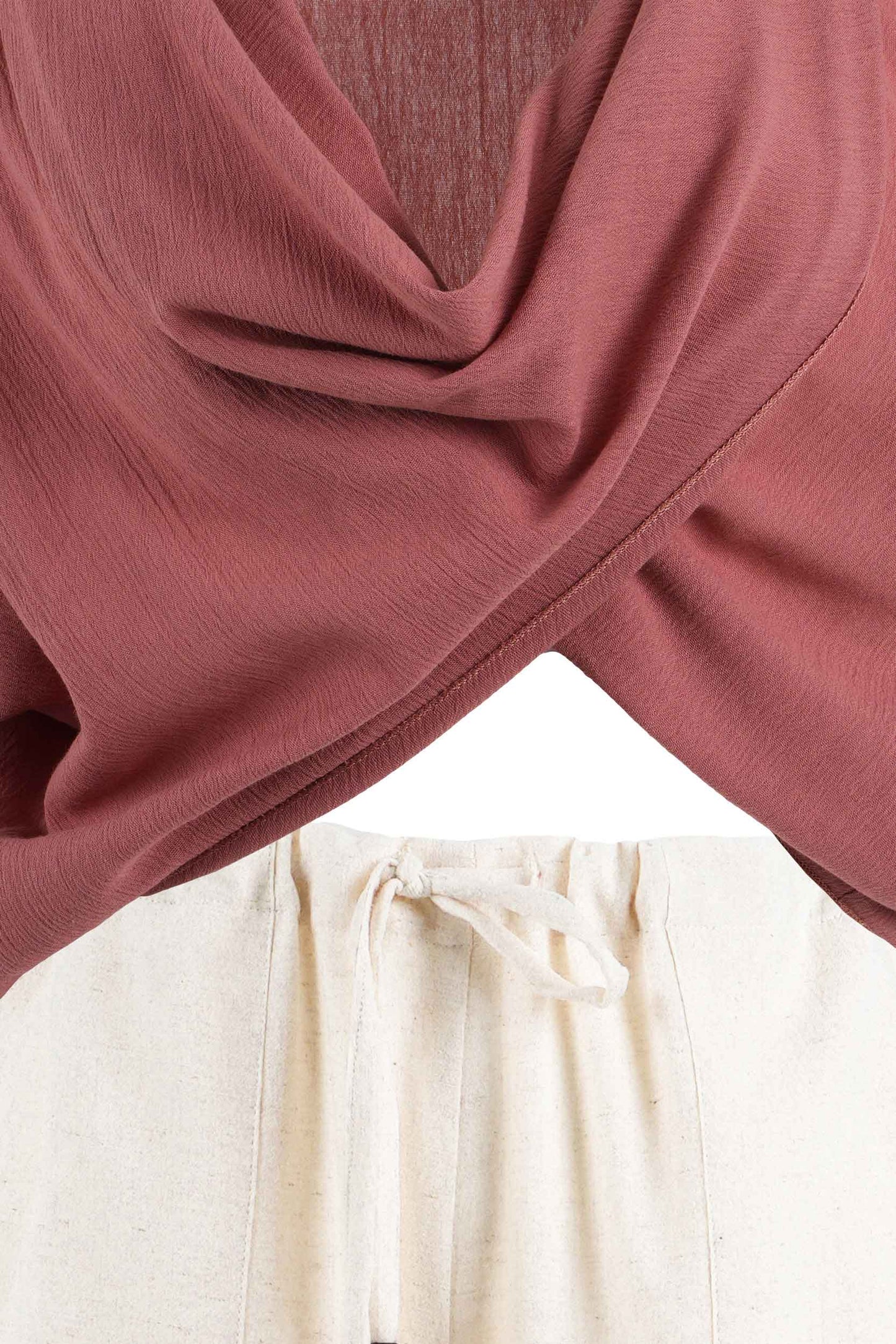 Beige Linen Blend Wide-Leg Pants