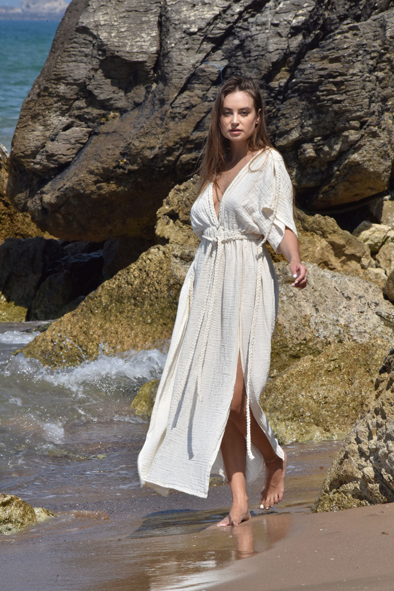 Eclectic Wide Sleeve Dress - Natural White