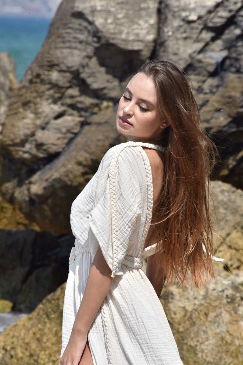 Eclectic Wide Sleeve Dress - Natural White