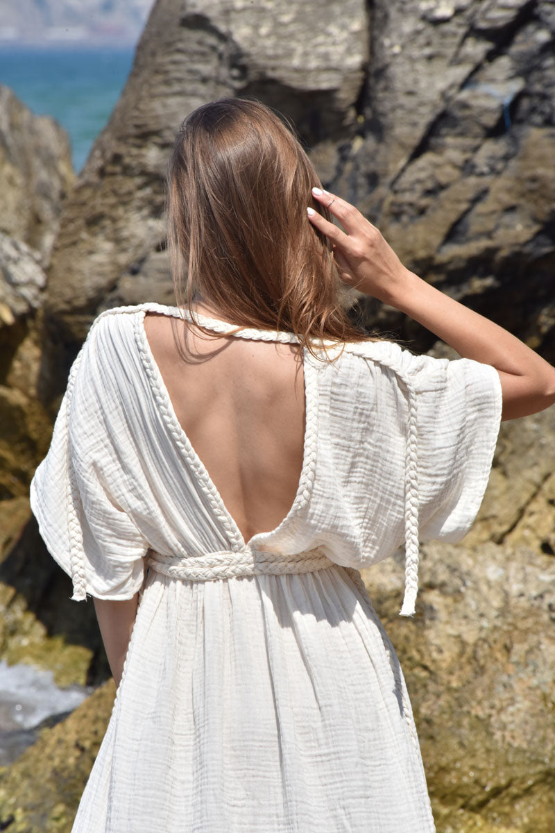 Eclectic Wide Sleeve Dress - Natural White