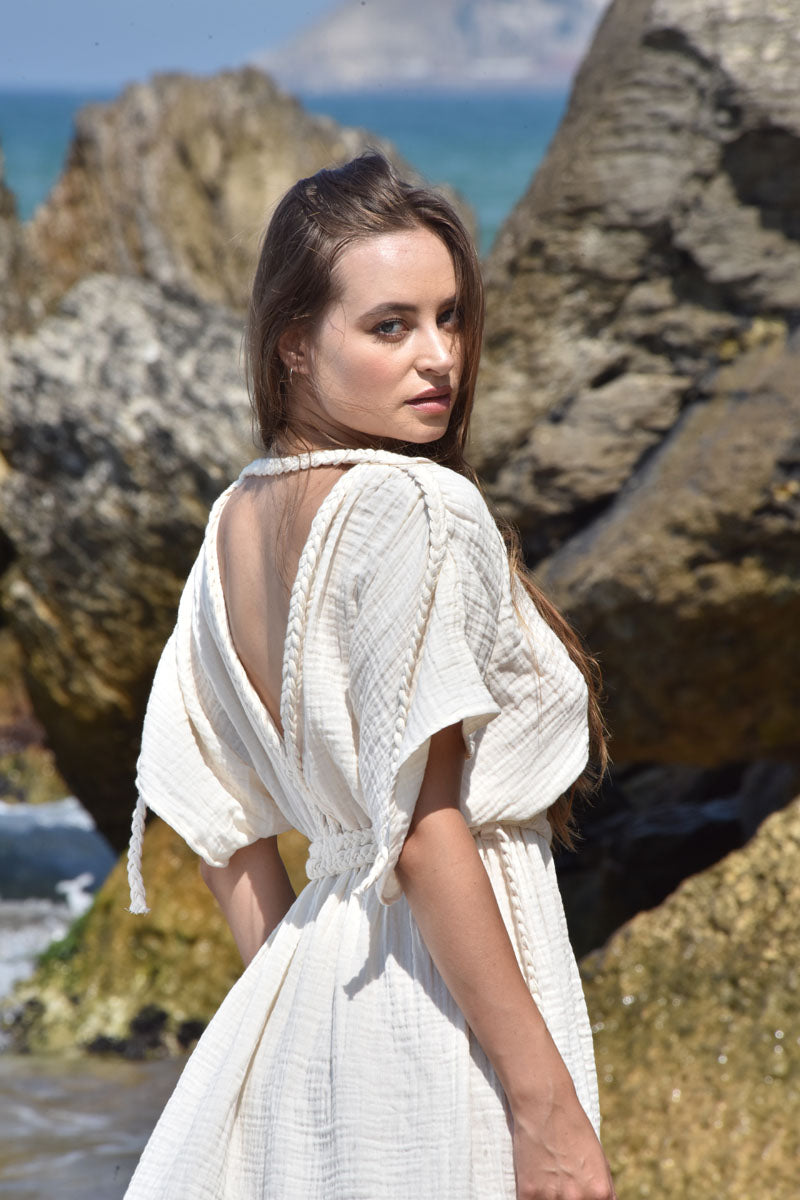 Eclectic Wide Sleeve Dress - Natural White