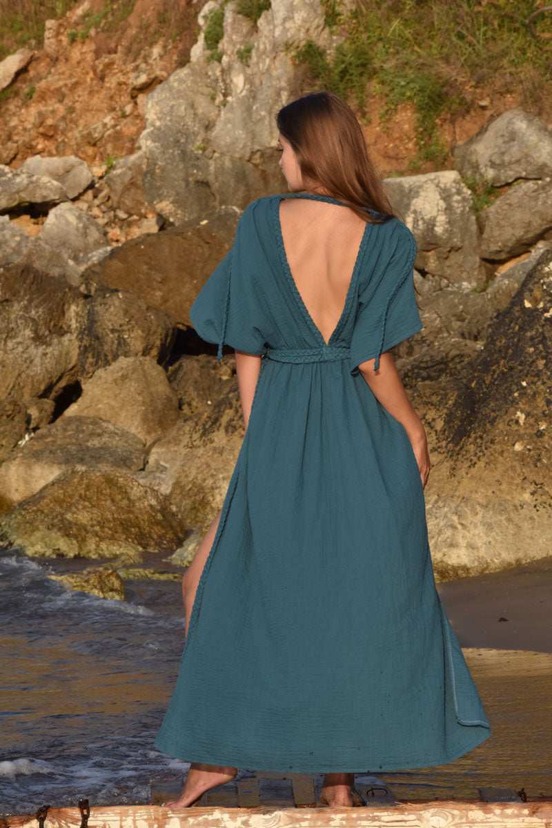 Eclectic Wide Sleeve Dress - Oil Blue