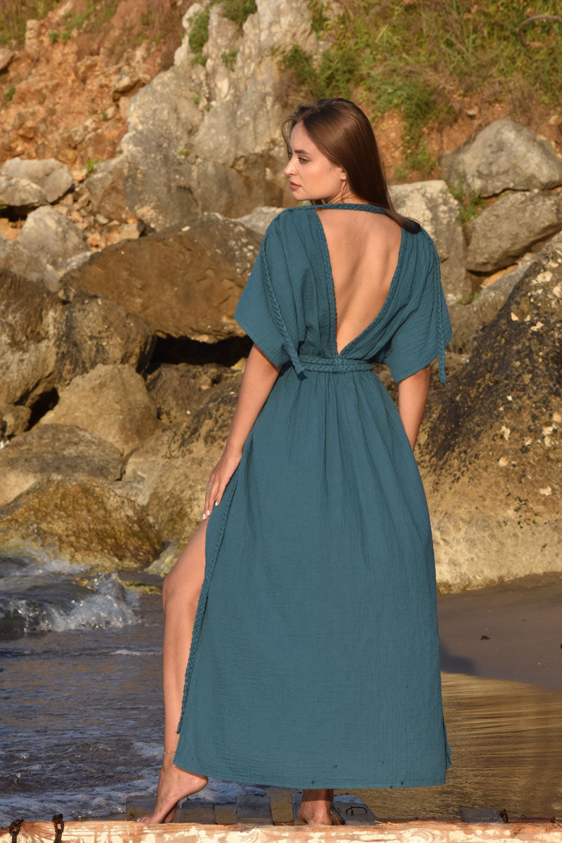 Eclectic Wide Sleeve Dress - Oil Blue