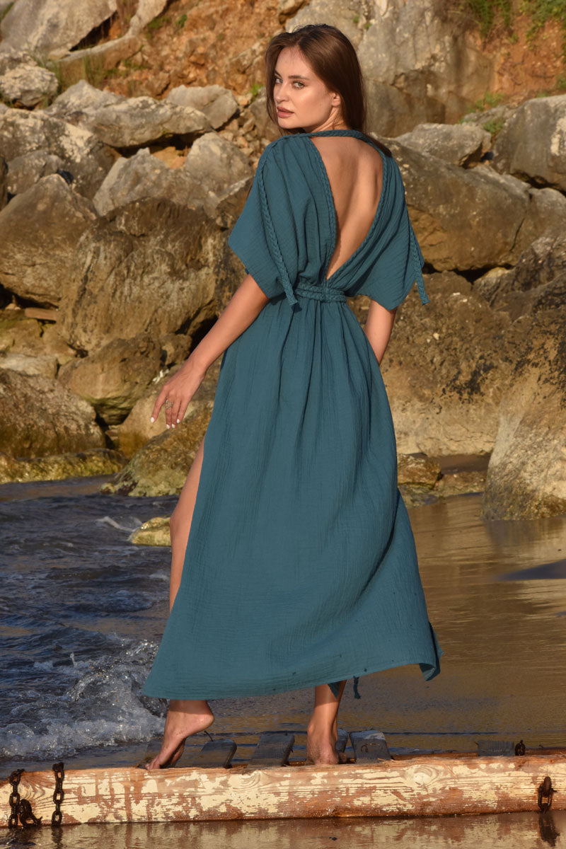 Eclectic Wide Sleeve Dress - Oil Blue