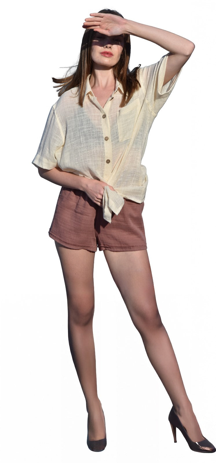 Beige Button-Down Summer Shirt