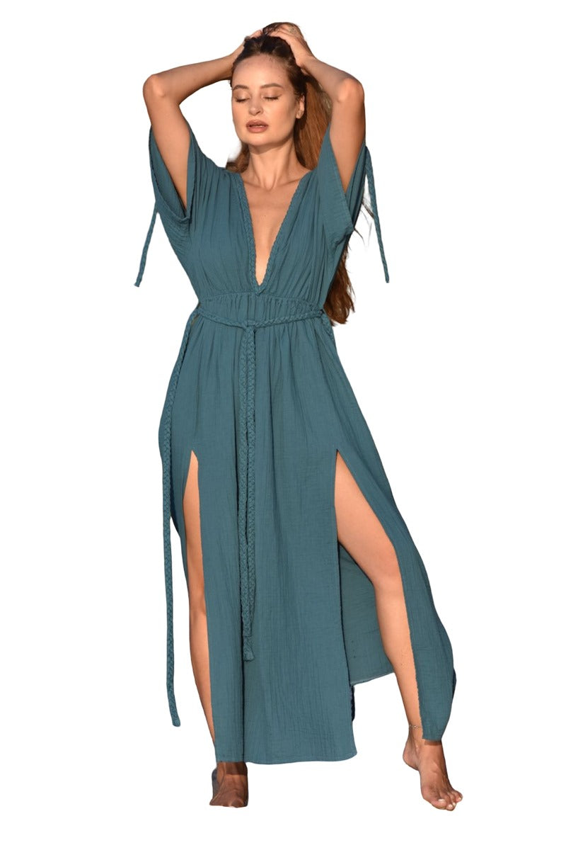 Eclectic Wide Sleeve Dress - Oil Blue