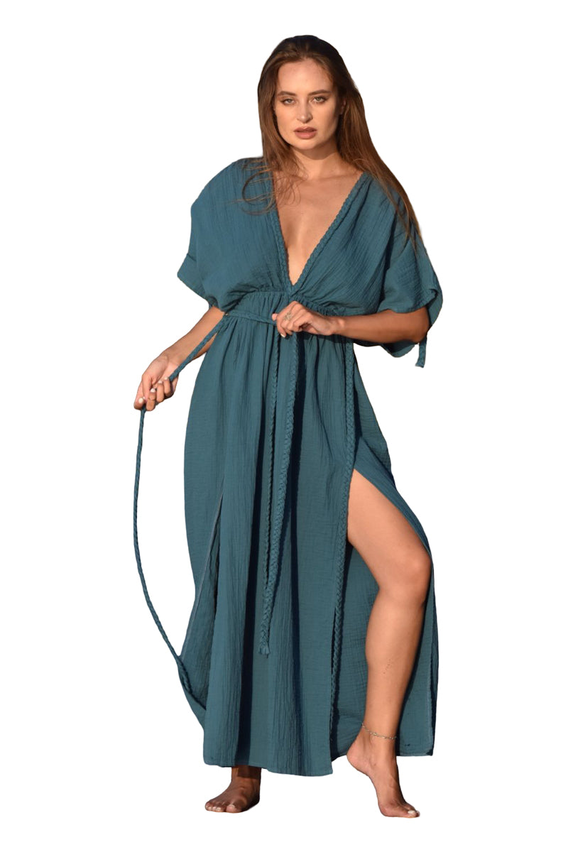 Eclectic Wide Sleeve Dress - Oil Blue