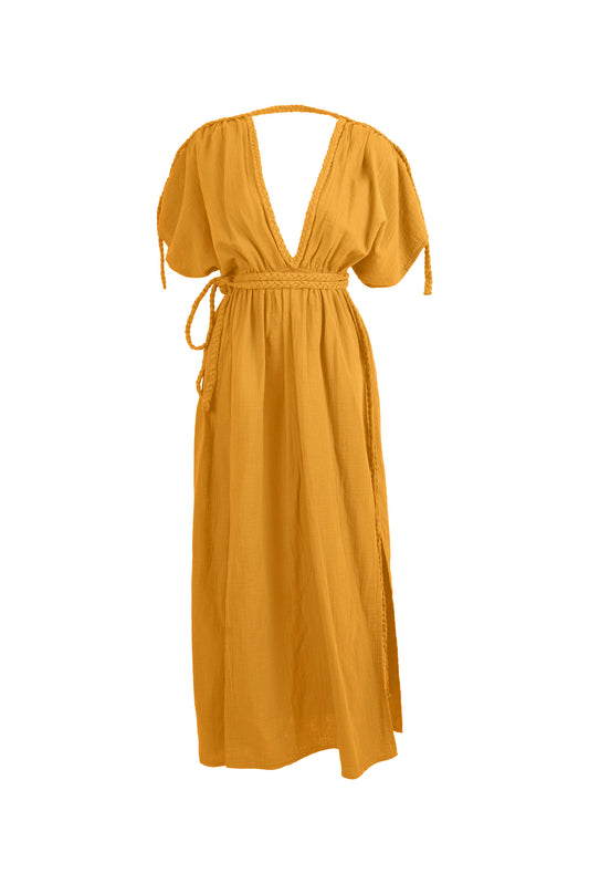 Eclectic Wide Sleeve Dress - Mustard Yellow