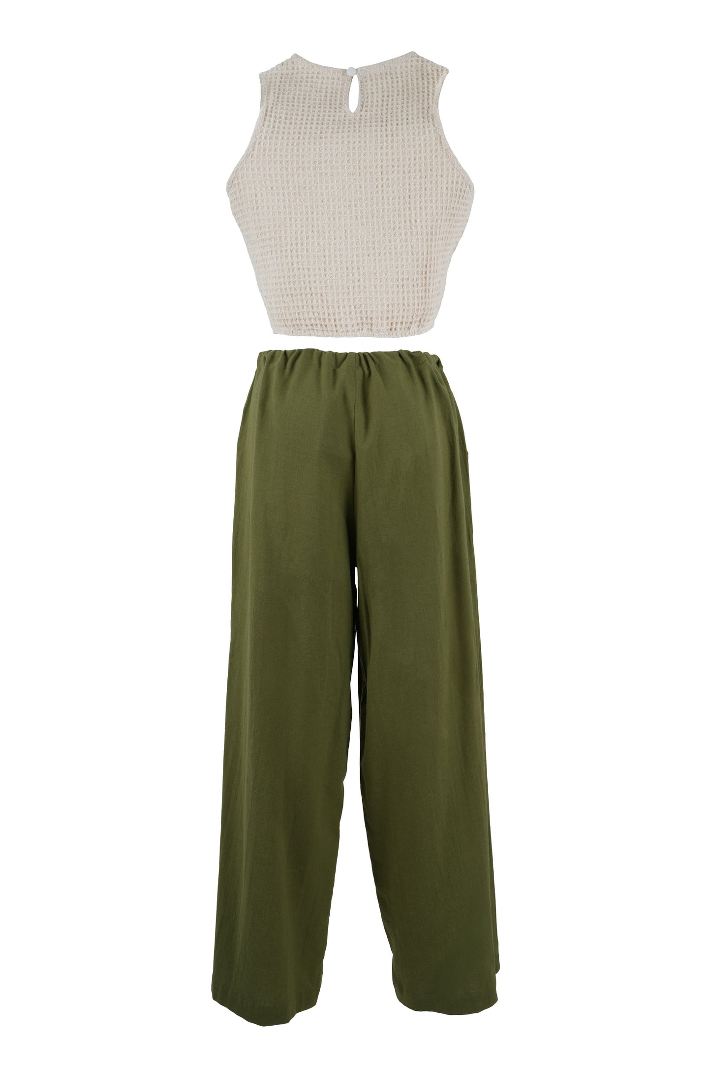 Khaki Linen Blend Wide-Leg Pants