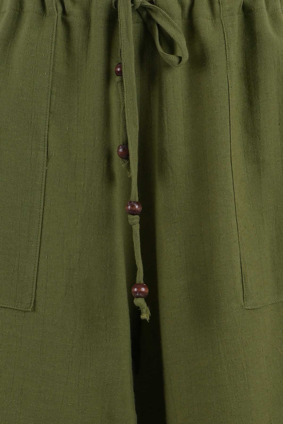 Khaki Linen Blend Wide-Leg Pants