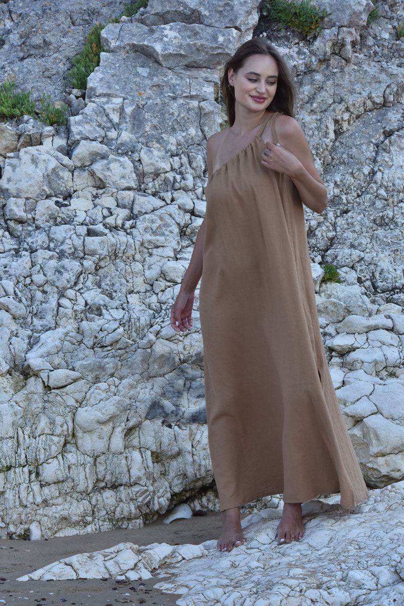 Linum One-Shoulder Maxi Dress