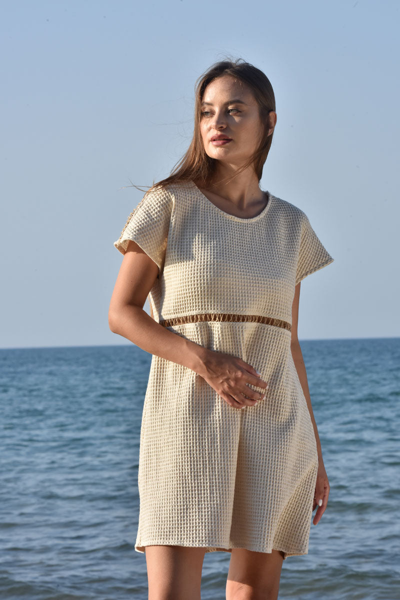 Adorn  Above-the-Knee Waffle Cotton Dress
