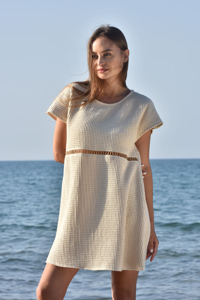 Adorn  Above-the-Knee Waffle Cotton Dress