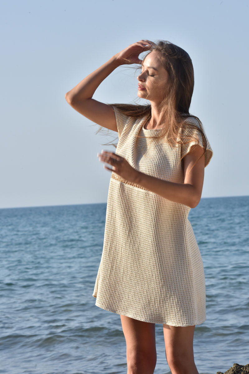 Adorn  Above-the-Knee Waffle Cotton Dress