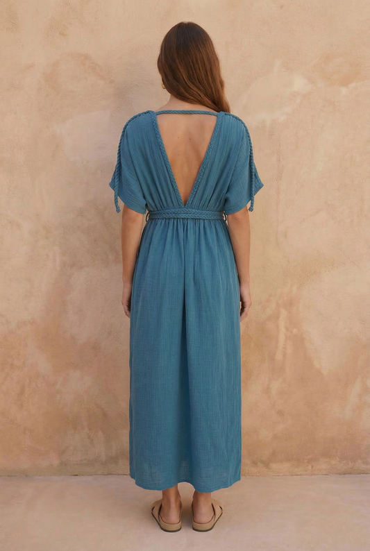 Eclectic Wide Sleeve Dress - Oil Blue