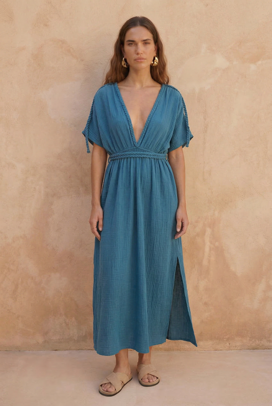 Eclectic Wide Sleeve Dress - Oil Blue