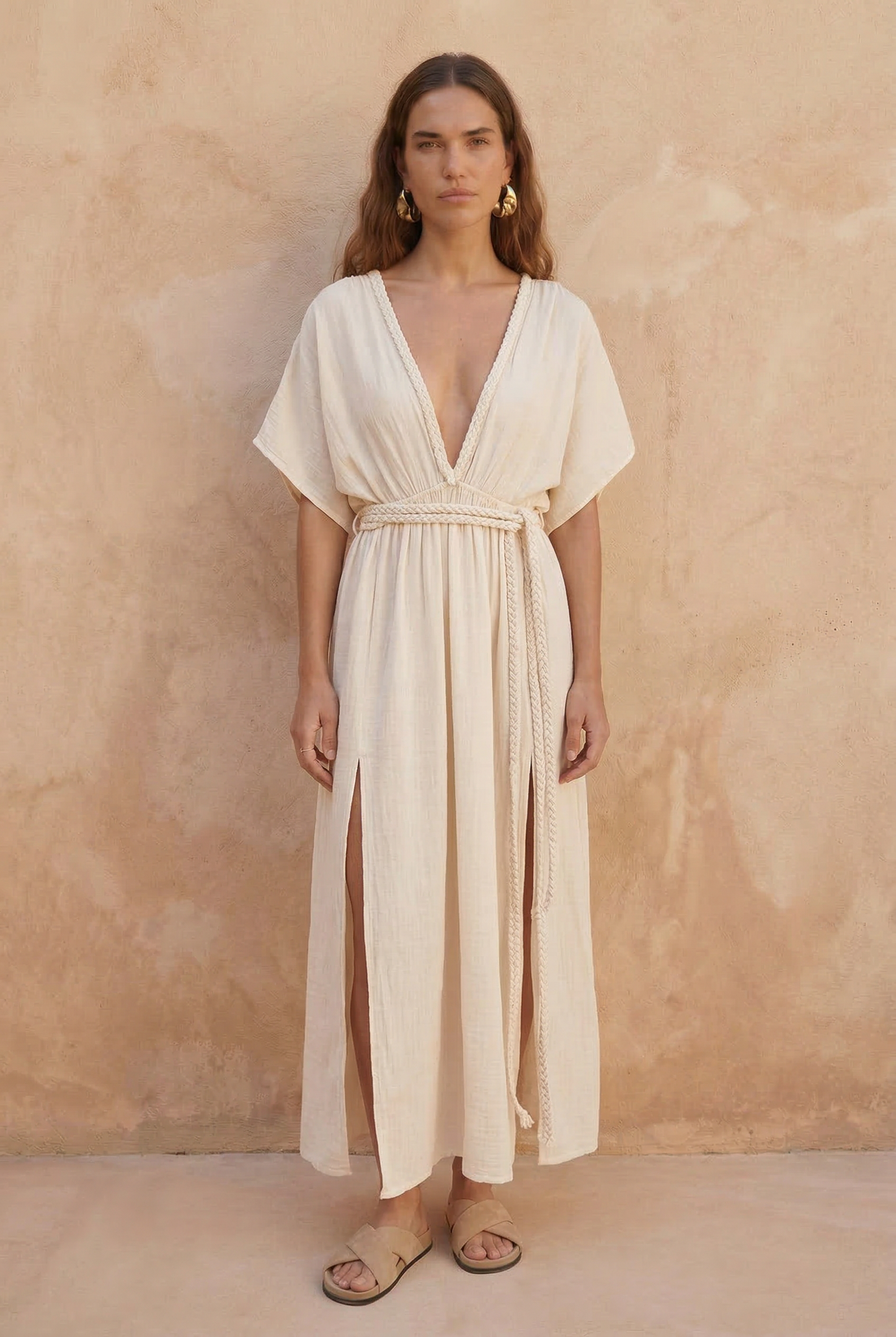 Eclectic Wide Sleeve Dress - Natural White