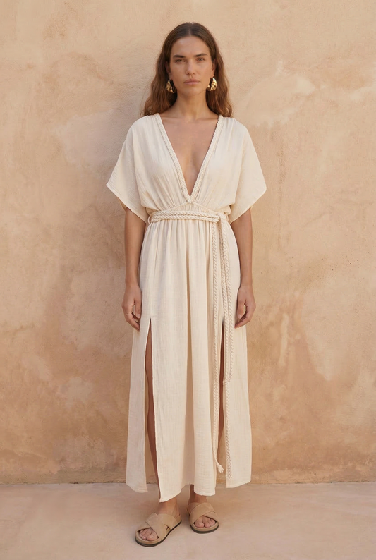 Eclectic Wide Sleeve Dress - Natural White