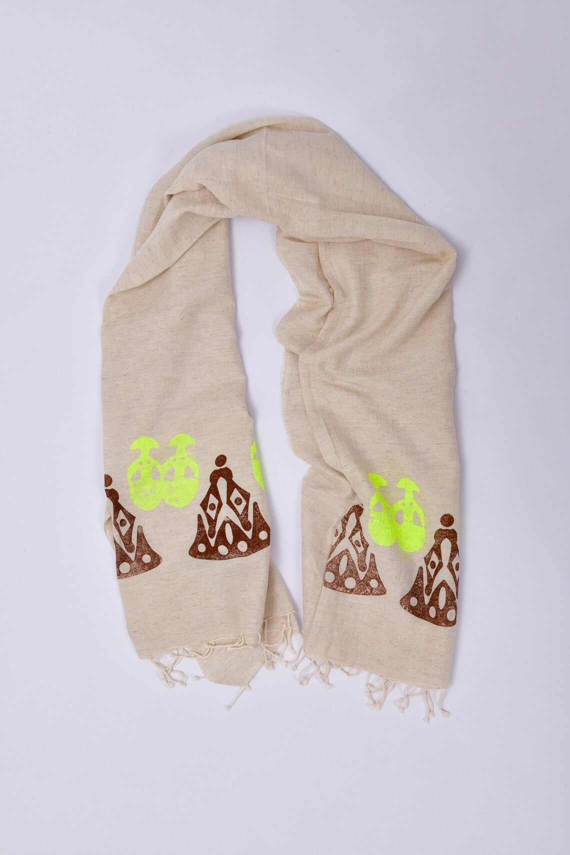 Wood Block Printed Natural Crinkle Cotton Shawl